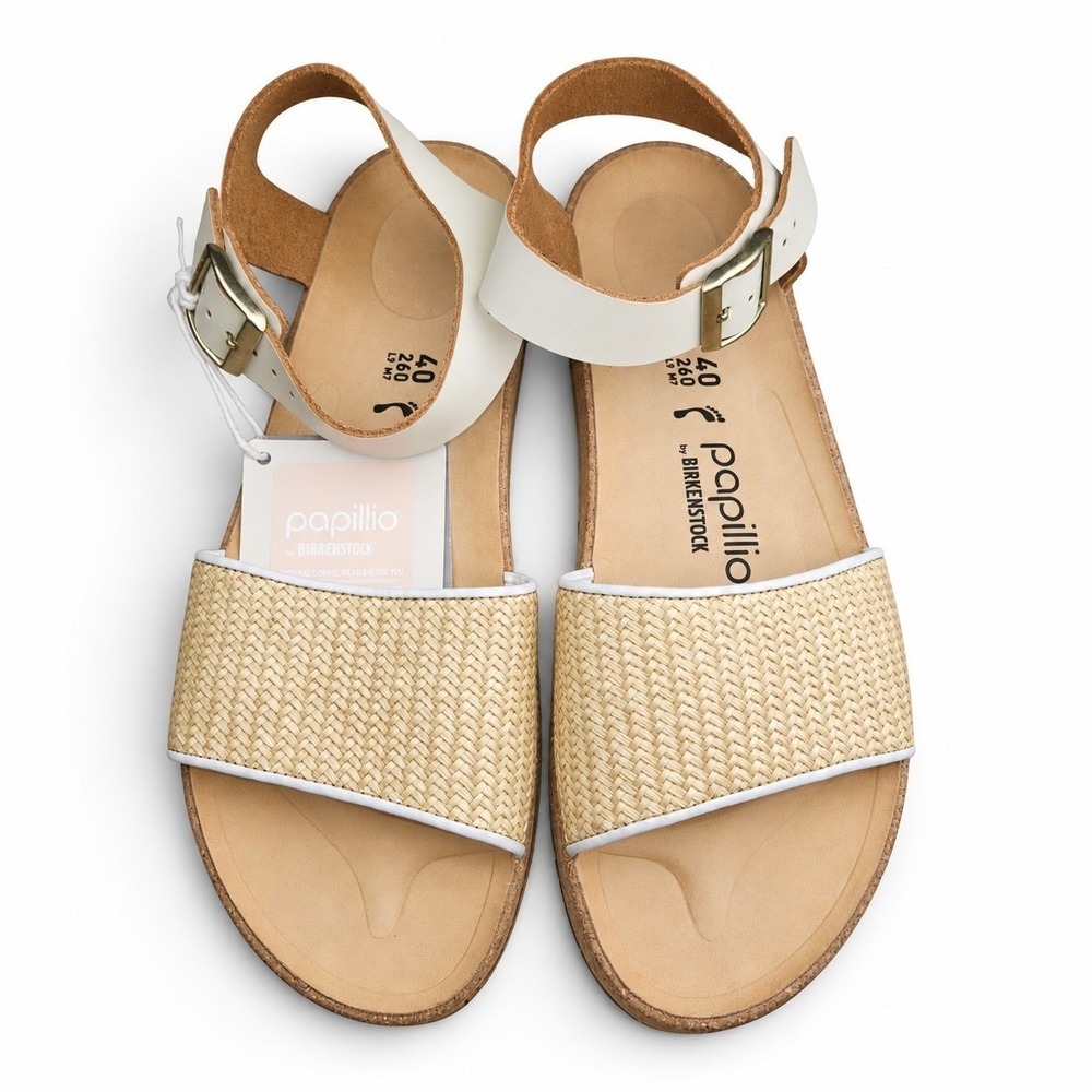Birkenstock Papillio Glenda Raffia Wedge Platform Sandal Beige White EU 40 9-9.5